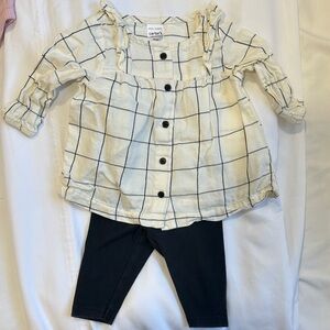 Carter's Checkered Blouse and Black Leggings Set